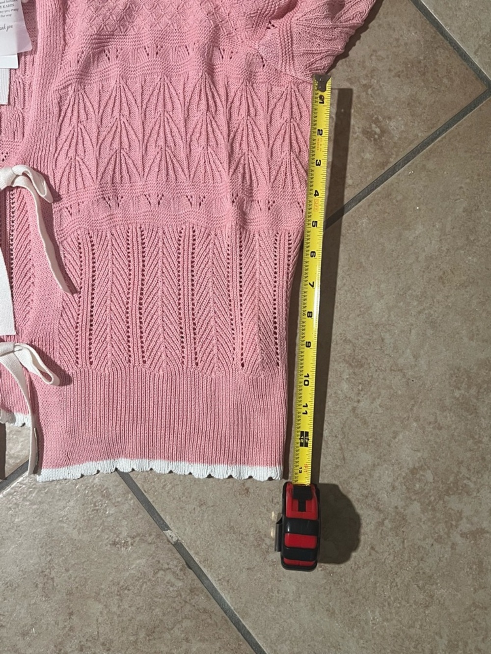 Grace Karin Pink Knit Tie-Front Short Sleeve Cardigan - Picture 9 of 10